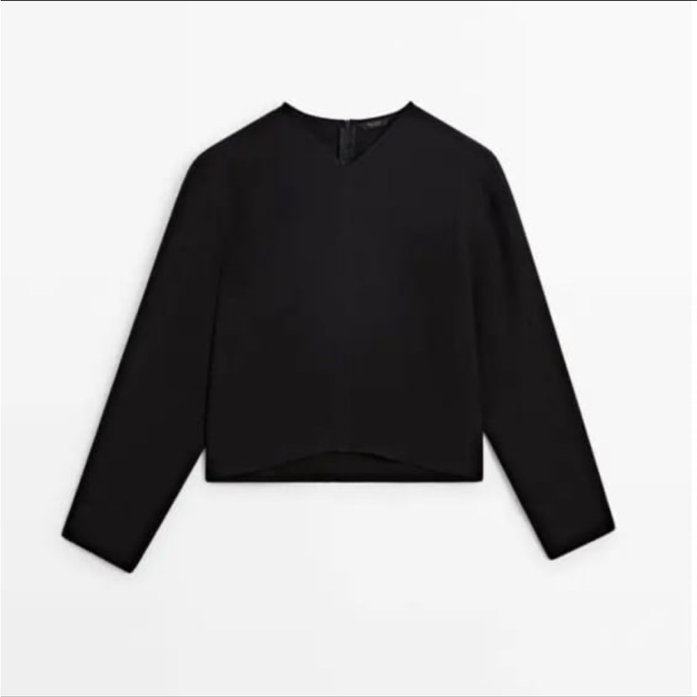 Massimo Dutti Black V-neck Blouse
